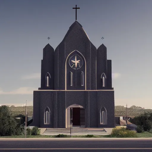 Prompt: church of satan building in new mexico, octane render, 8 k, high definition, architectural marvel