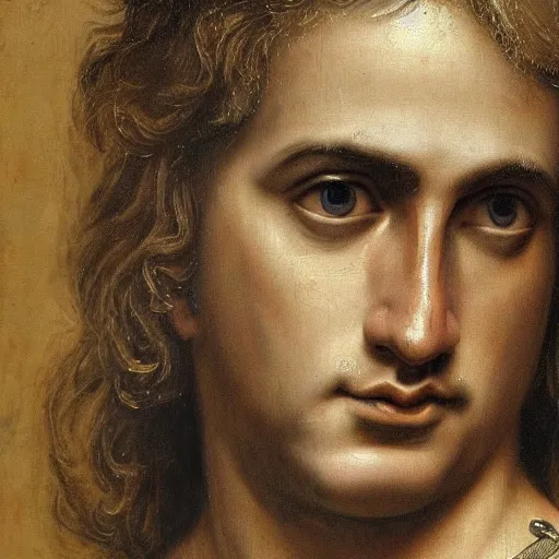 Image similar to A 17th century Baroque Painting of Alexander the Great, portrait of Alexander the Great, grainy, realistic, very realistic, hyperrealistic, highly detailed, very detailed, extremely detailed, very neat, very epic, very cool, detailed, trending on artstation