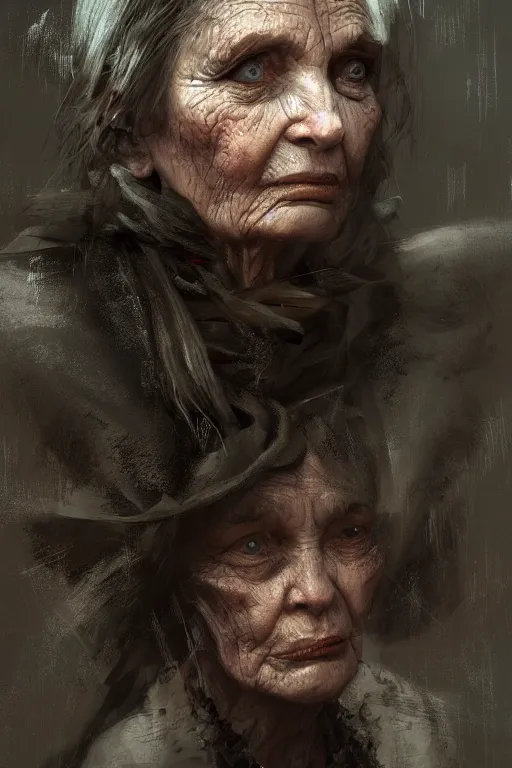 Prompt: old witch, close-up portrait, poor, intricate, elegant, volumetric lighting, scenery, digital painting, highly detailed, artstation, sharp focus, illustration, concept art,ruan jia, steve mccurry