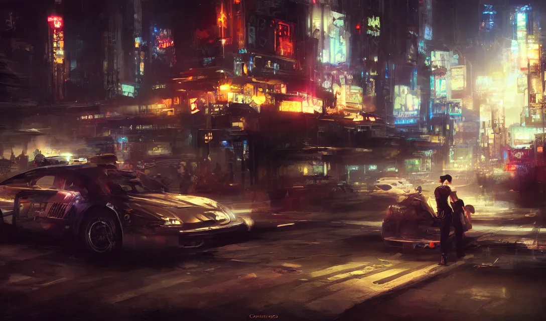 Image similar to future shanghai night ganster, craig mullins, steven belledin, digital painting, sharp focus, octane render, 8 k, hyper detailed.