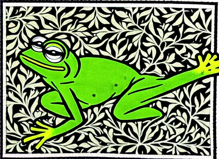 Prompt: pepe the frog, by william morris