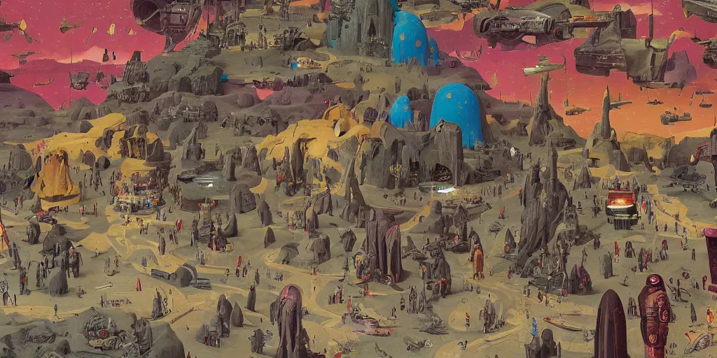 Prompt: a colorful scene from Star Wars, detailed illustration, character design, intricate, by Wes Anderson, hieronymus bosch and Moebius