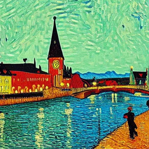 Image similar to a painting of mainz in the style of van gogh