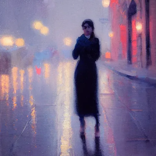 Image similar to detailed portrait of a woman in the city street at night, bokeh, long exposure, painting by jeremy lipking