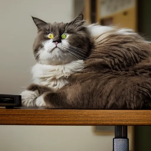 Image similar to ragdoll cat sleeping on a mid - century radio, soft cinematic lighting, realistic photograph,