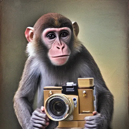 Image similar to Portrait of a monkey holding a camera