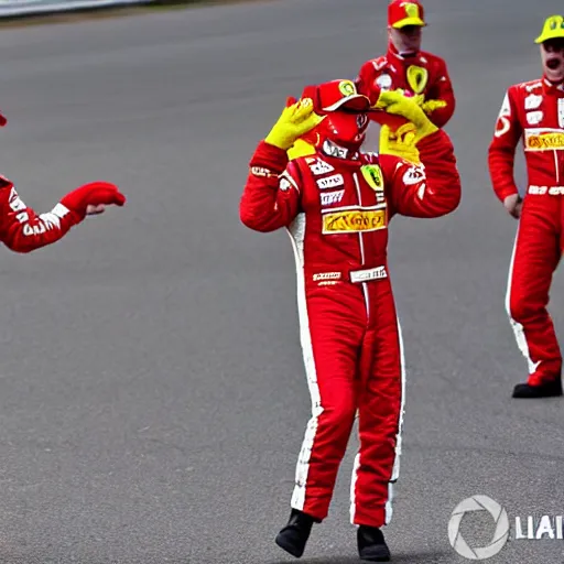 Ferrari clowns dancing in front of crying Charles | Stable Diffusion