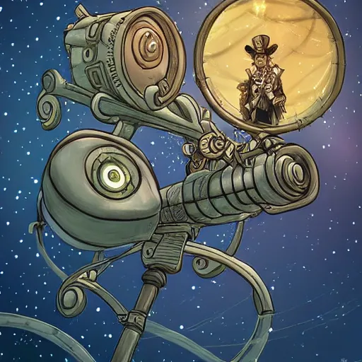 Image similar to steampunk telescope looking at the starry sky, hearthstone coloring style, epic fantasy style art, fantasy epic digital art