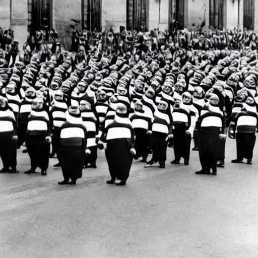 Image similar to minions in ss uniforms at the parade of the third reich during the great sweep,