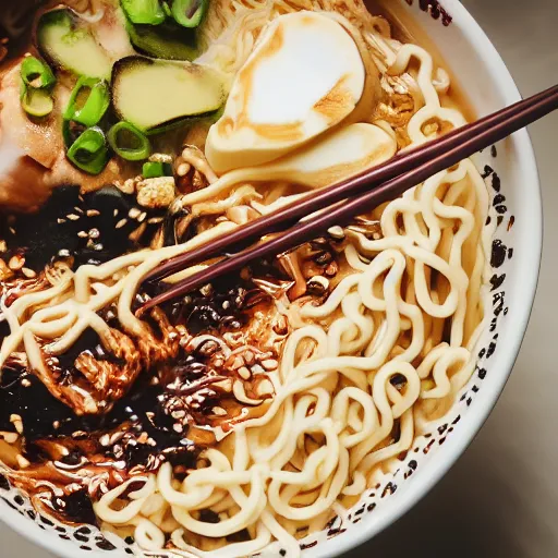 Image similar to ben and jerry's style ramen. photography. food photoshoot. advertisment photography. 4 k. realistic.