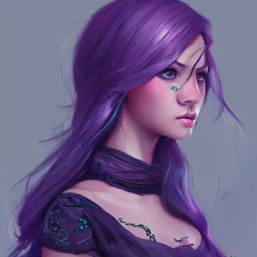 Image similar to teen girl, violet hair, gorgeous, amazing, elegant, intricate, highly detailed, digital painting, artstation, concept art, sharp focus, illustration, art by ross tran