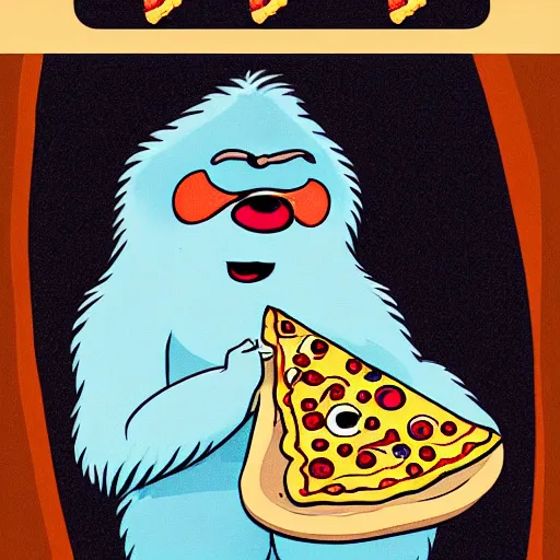 Image similar to friendly wizard yeti eating pizza