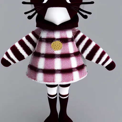 Prompt: cute fumo plush of a cat girl in a checkerboard woolen sweater, anime girl, vray