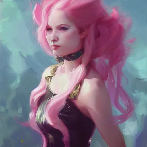 Prompt: seraphine with pink long hair from league of legends portrait trending on artstation, painted by greg rutkowski