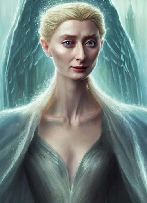 Prompt: beautiful radiant elizabeth debicki as galadriel, lord of the rings, lotr fanart, trending on artstation, character art, the hobbit, digital painting, perfectly detailed eyes, concept art, smooth, sharp focus, illustration, art by artgerm and greg rutkowski, directed by peter jackson,