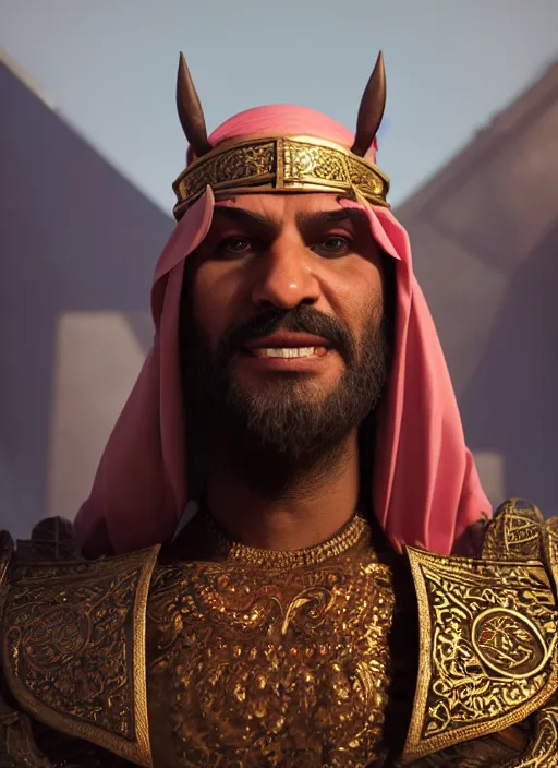 Prompt: portrait of sheikh ruler of dubai, ogre, troll, djinn, head and torso only, cinematic lighting, studio quality, smooth render, unreal engine 5 rendered, octane rendered, art style by klimt and nixeu and ian sprigger and wlop and krenz cushart.