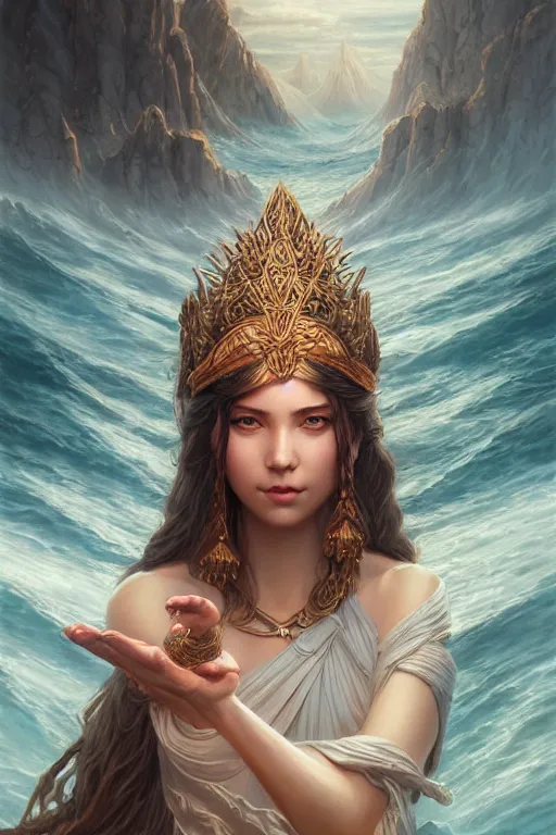 Image similar to goddess of lake, highly detailed, d & d, fantasy, highly detailed, digital painting, trending on artstation, concept art, sharp focus, illustration, art by artgerm and greg rutkowski and fuji choko and viktoria gavrilenko and hoang lap