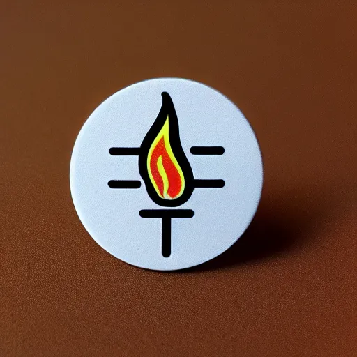 Image similar to minimalistic clean enamel pin of fire flame warning label, retro design