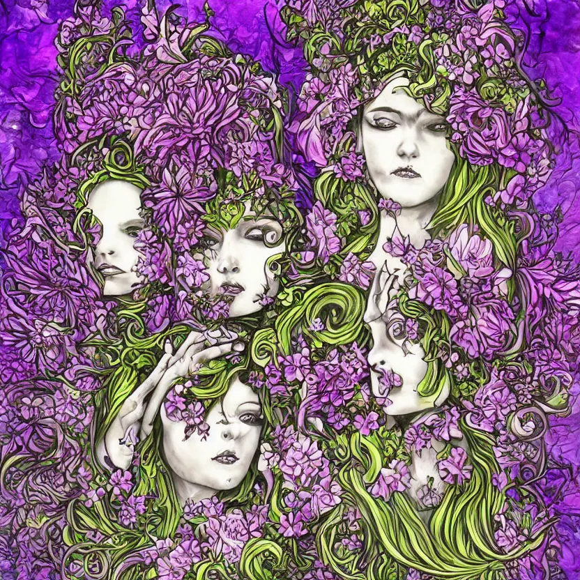 Image similar to tranquil oblivion, floral queen and prince, Gothic psychedelic flowers, artwork by artgem