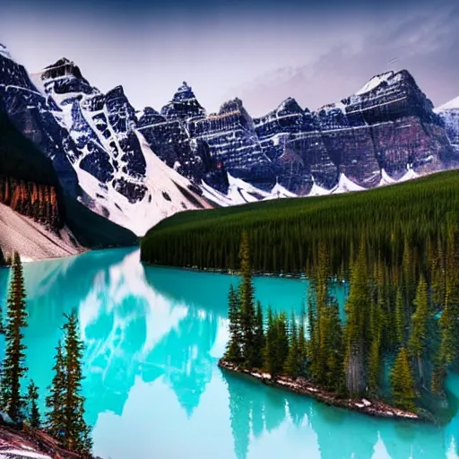 Image similar to realistic photo of Moraine lake in Albert, Canada, beautiful lighting, 4k