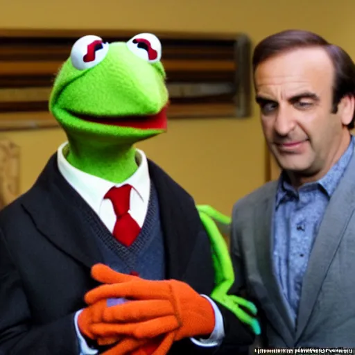 Image similar to Kermit The Frog with Saul Goodman