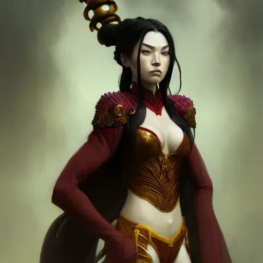 Image similar to portrait of azula, defined upper body, fantasy, intricate, elegant, highly detailed, digital painting, artstation, concept art, matte, sharp focus, illustration, art by aenaluck and roberto ferri and greg rutkowski, epic fantasy, digital painting