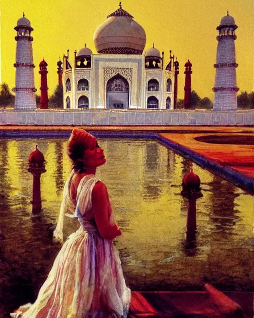 Image similar to tuesday weld visits the taj mahal by mort kunstler