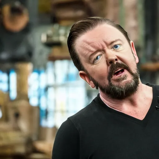 Image similar to ricky gervais on forged in fire