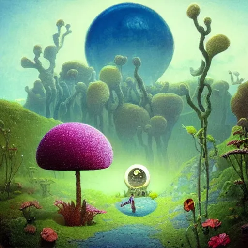 Prompt: a garden on the moon, 8 k, lowbrow, in the style of martin johnson heade, roger dean and alexander jansson, artstation,
