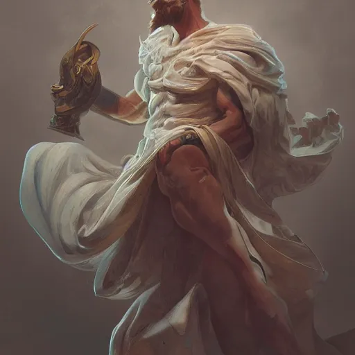 Image similar to portrait of zeus, intricate, elegant, highly detailed, digital painting, artstation, concept art, smooth, sharp focus, illustration, art by artgerm and greg rutkowski and alphonse mucha