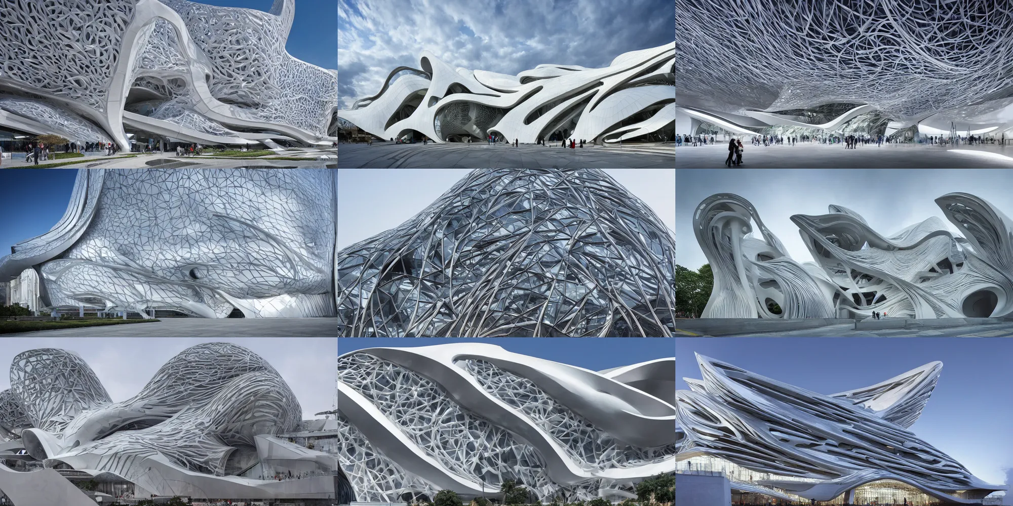 Image similar to extremely detailed ornate stunning beautiful elegant futuristic museum exterior by Zaha Hadid