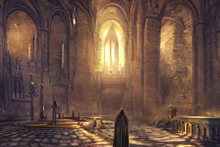 Prompt: concept art of ancient cathedral of forgotten cat people, national geographic, high fantasy, strong perspective, sacred perfect lighting,