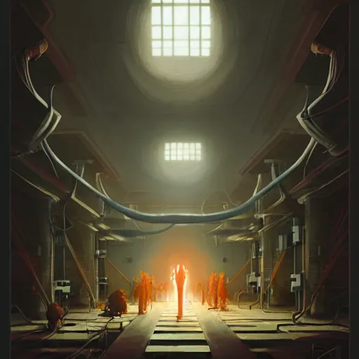 Image similar to symmetry!! mad scientist conducting an experiment by otto dix and greg rutkowski and andreas rocha, cinematic lighting, highly detailed, warm colours, 4 k -