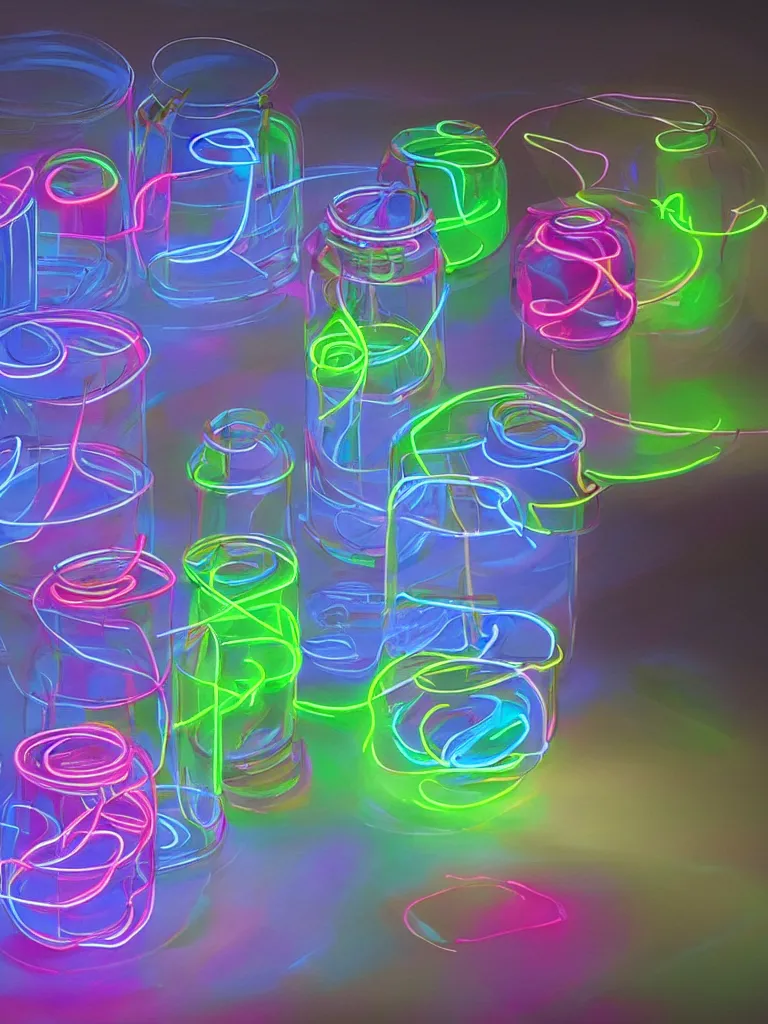 Prompt: neon marbles glowing in a jar by disney concept artists, blunt borders, rule of thirds