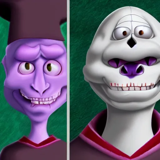 Image similar to Mort from Madagascar lord Voldemort fusion