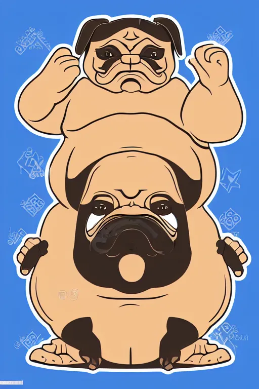 Image similar to Sumo wrestler pug, sticker, colorful, illustration, highly detailed, simple, smooth and clean vector curves, no jagged lines, vector art, smooth