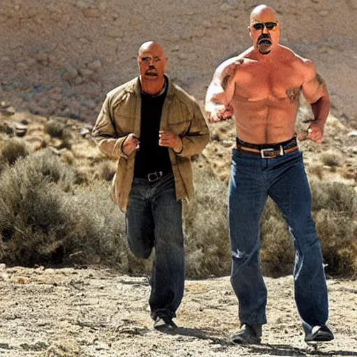 Image similar to Walter white and Dwayne the rock johnson in breaking bad