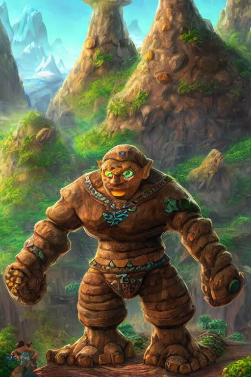 Image similar to zelda fantasy art giant golem troll wood rock greeble gemstone, global illumination ray tracing hdr fanart arstation by sung choi and eric pfeiffer and gabriel garza and casper konefal bastion forged hardmesh lisa frank zbursh central