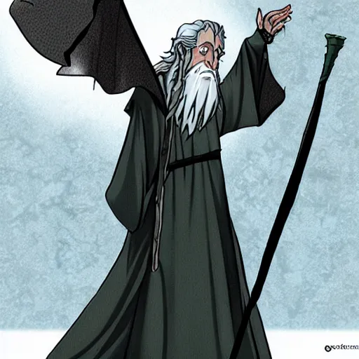 Prompt: gandalf ecogoth from the near future past, anime, manga, studio mir