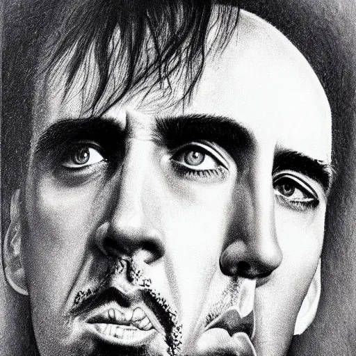 Prompt: nicholas cage close - up by kunkle, brad