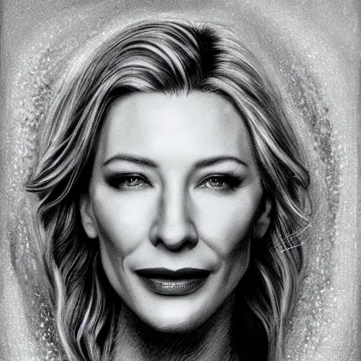 Image similar to portrait of cate blanchett drawn in the sand