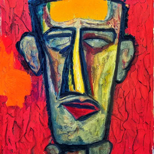 Prompt: an expressionism face portrait of the Gman used with Impasto, dark oranges reds and yellows, note detailed