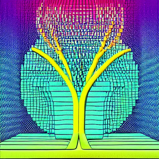 Prompt: synthwave luminus fractal pond grid budgie monolith pot corolla , by Felix Vallotton and Bruce Pennington and David Hocknet , An American propaganda , National Geographic photo , Art on Instagram