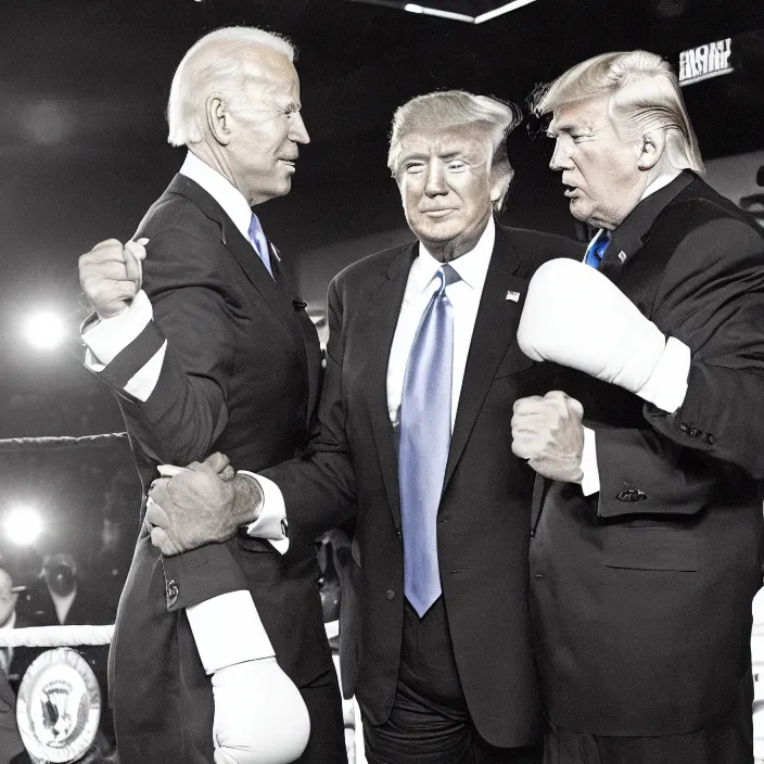 Image similar to joe biden and donald trump in a boxing match, detailed sharp photo