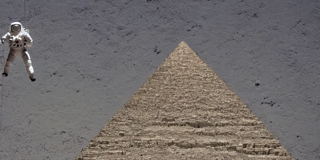 Image similar to an astronaut is climbing the pyramid