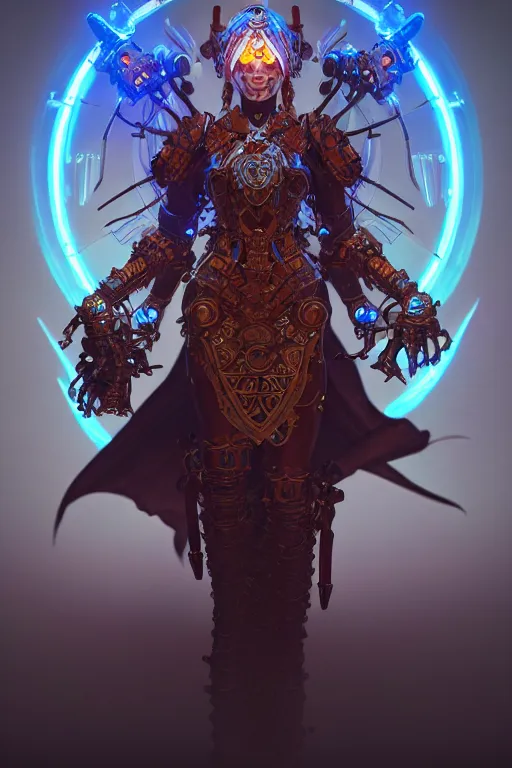 Prompt: diablo action game robot shaman by artgerm, alphonse mucha, cgsociety and beeple highly detailed, cinematic lighting, illustration, art, octane render, unreal engine lumen, very coherent. cinematic, hyper realism, high detail, octane render, 8 k