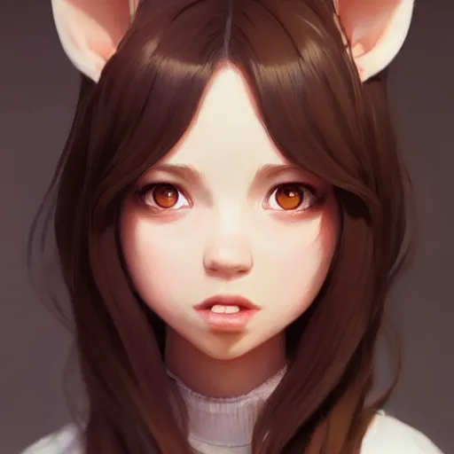 Prompt: character design portrait of an anthropomorphic furry rat girl with rat ears, long brown hair, looking at the camera, 4 k, concept art, by wlop, ilya kuvshinov, artgerm, krenz cushart, pixiv.