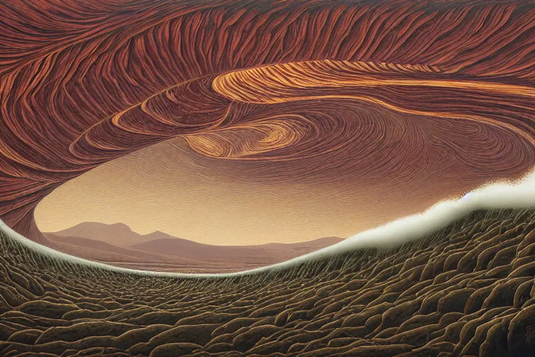 Image similar to the rains stopped and the ark comes to rest on mount ararat. incoming gigantic wave, by jeffrey smith, oil on canvas