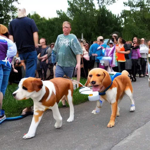 Prompt: dog milk parade