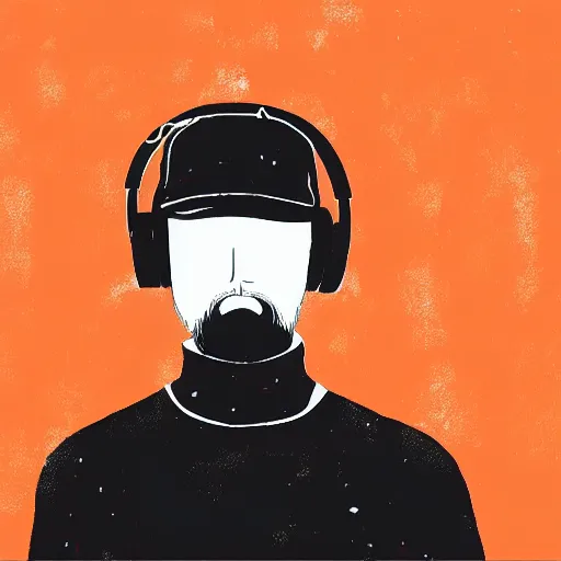 Image similar to streamer on twitch with black hat, stubble, ginger hair, orange hair, black cap, stubbles, red headphones, in the style of tatsuro kiuchi, art